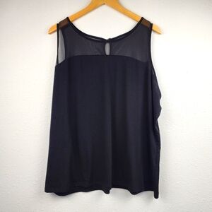 Lane Bryant Black Blouse Pluss Size 22/24 Sheer Yoke Sleeveless Office Career